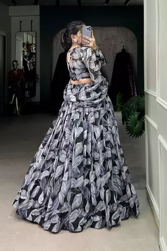 Black Tabby Silk Printed Lehenga Choli  
