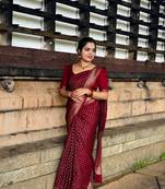 Wine Banarasi Soft Silk blend Woven Saree With Blouse