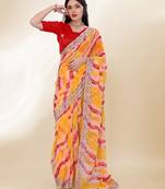 Multi-Color Embroidery On Digital Print Georgette Saree
