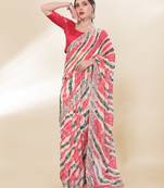 Multi-Color Embroidery On Digital Print Georgette Saree