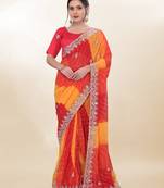  Multi-Color Embroidery On Digital Print Georgette Saree