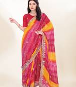  Multi-Color Embroidery On Digital Print Georgette Saree
