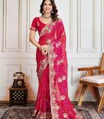  Pink Embroidery On Bandhej Print Georgette Saree