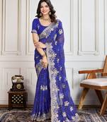  Blue Embroidery On Bandhej Print Georgette Saree