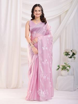 Pink Sequins Embroidered Jimmy Choo fabric wedding Saree 1