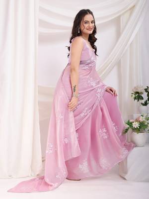 Pink Sequins Embroidered Jimmy Choo fabric wedding Saree 3