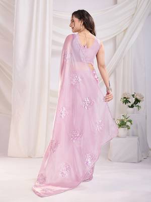 Pink Sequins Embroidered Jimmy Choo fabric wedding Saree 5