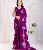 Purple Sequins Embroidered Jimmy Choo fabric wedding Saree
