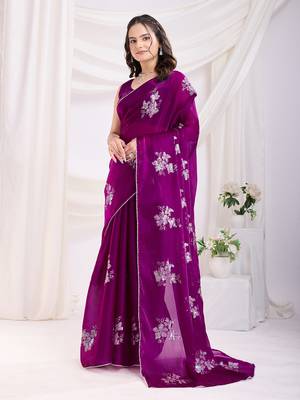 Purple Sequins Embroidered Jimmy Choo fabric wedding Saree 2