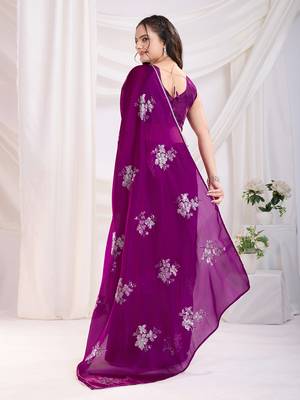Purple Sequins Embroidered Jimmy Choo fabric wedding Saree 3