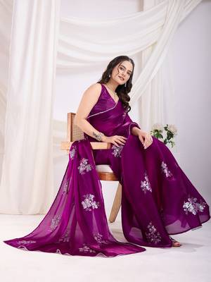 Purple Sequins Embroidered Jimmy Choo fabric wedding Saree 4