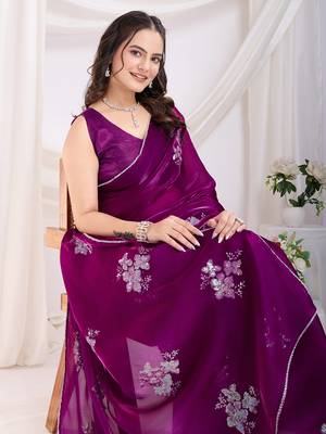 Purple Sequins Embroidered Jimmy Choo fabric wedding Saree 5