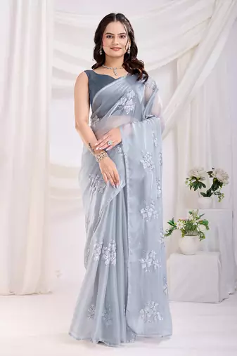 Grey Sequins Embroidered Jimmy Choo fabric Saree
