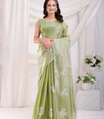 Mahendi-Green Sequins Embroidered Jimmy Choo fabric designer Saree