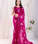 Rani-Pink Sequins Embroidered Jimmy Choo fabric wedding Saree