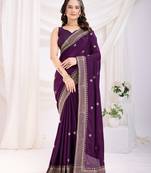 Purple Sequins Embroidered Chinon-Silk Saree
