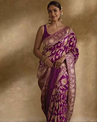 Purple Art Banarasi Silk Saree With unstitched Blouse 1