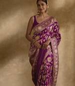 Purple Art Banarasi Silk Saree With unstitched Blouse