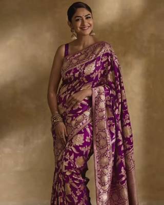 Purple Art Banarasi Silk Saree With unstitched Blouse 2