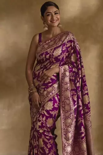 Purple Art Banarasi Silk Saree With unstitched Blouse