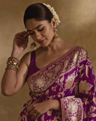 Purple Art Banarasi Silk Saree With unstitched Blouse 4