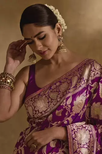 Purple Art Banarasi Silk Saree With unstitched Blouse