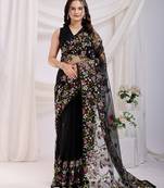 Black Chikankari Embroidered Soft Net Ready To Wear Saree