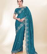 Blue Kashmiri Embroidered Chinon-Silk Saree
