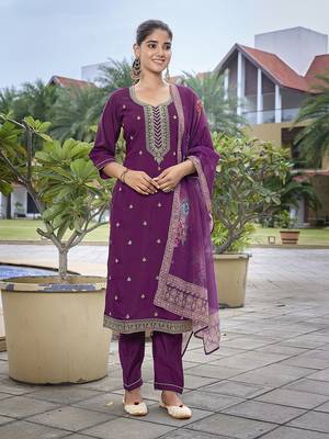 Purple viscosee chanderi beautiful partywear suit 1