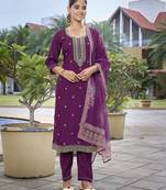 Purple viscose chanderi fabric beautiful ethnic partywear suit