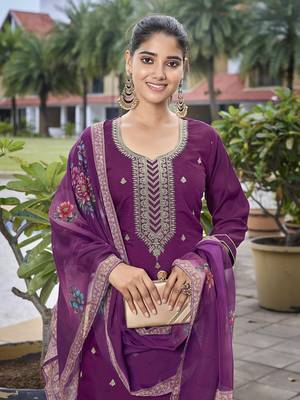 Purple viscosee chanderi beautiful partywear suit 3