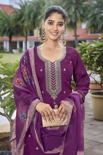 Purple viscosee chanderi beautiful partywear suit