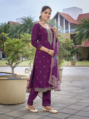Purple viscosee chanderi beautiful partywear suit 4