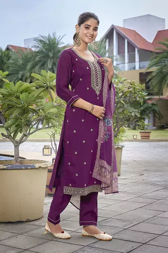 Purple viscosee chanderi beautiful partywear suit
