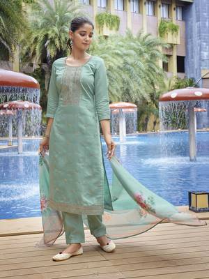 Sea green viscosee chanderi beautiful partywear suit 1