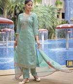 Sea green viscose chanderi fabric beautiful ethnic partywear suit