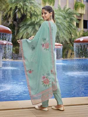 Sea green viscosee chanderi beautiful partywear suit 2
