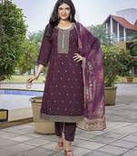 Wine viscose chanderi fabric beautiful ethnic partywear suit