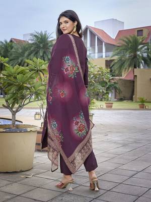 Wine viscosee chanderi beautiful partywear suit 2