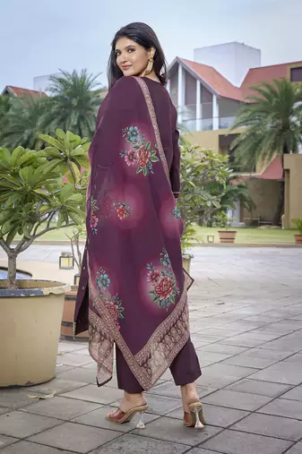 Wine viscosee chanderi beautiful partywear suit
