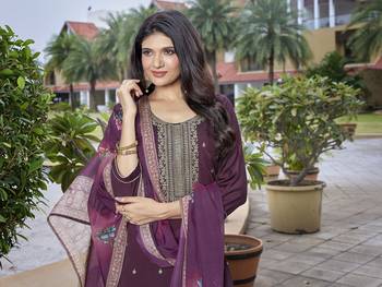 Wine viscosee chanderi beautiful partywear suit 3