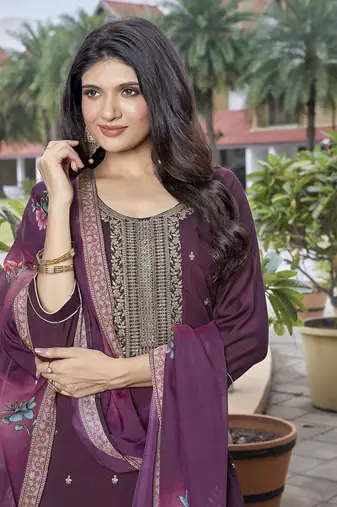 Wine viscosee chanderi beautiful partywear suit