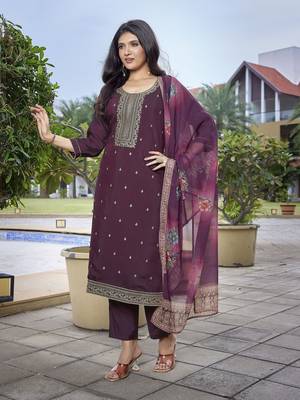 Wine viscosee chanderi beautiful partywear suit 4