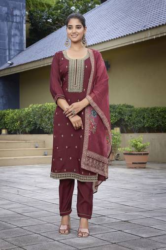 Maroon viscose chanderi fabric beautiful ethnic partywear suit