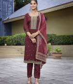 Maroon viscose chanderi fabric beautiful ethnic partywear suit