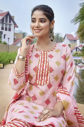 Pink cotton blend beautiful partywear suit