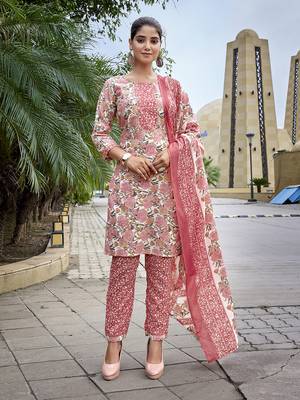 Pink cotton blend beautiful partywear suit 1