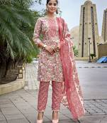 Pink cotton blend fabric beautiful ethnic partywear suit