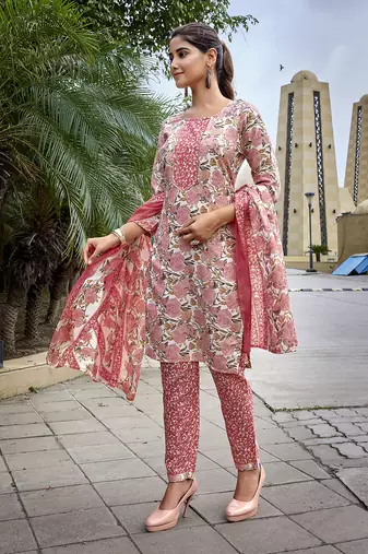 Pink cotton blend beautiful partywear suit