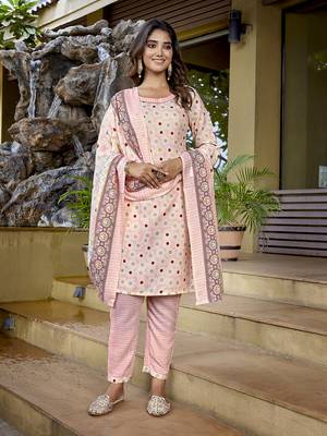Baby pink cotton blend beautiful partywear suit 1
